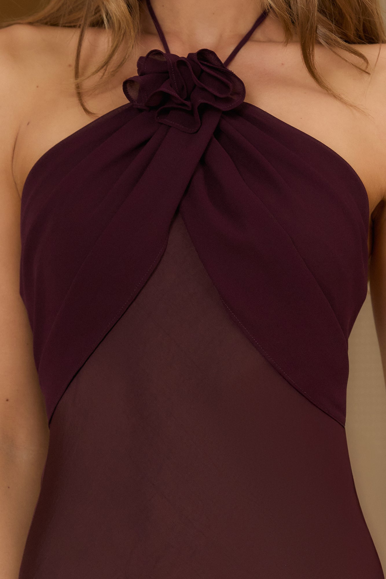Irresistibly Sleek Halter Satin Maxi Dress Brown