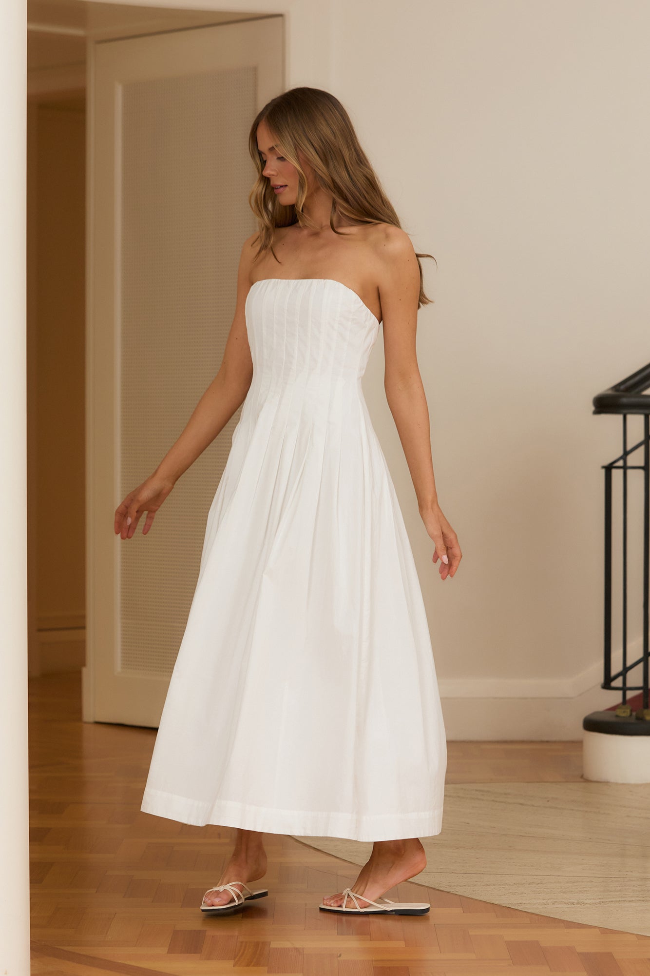 Sunshine Serenity Strapless Midi Dress White