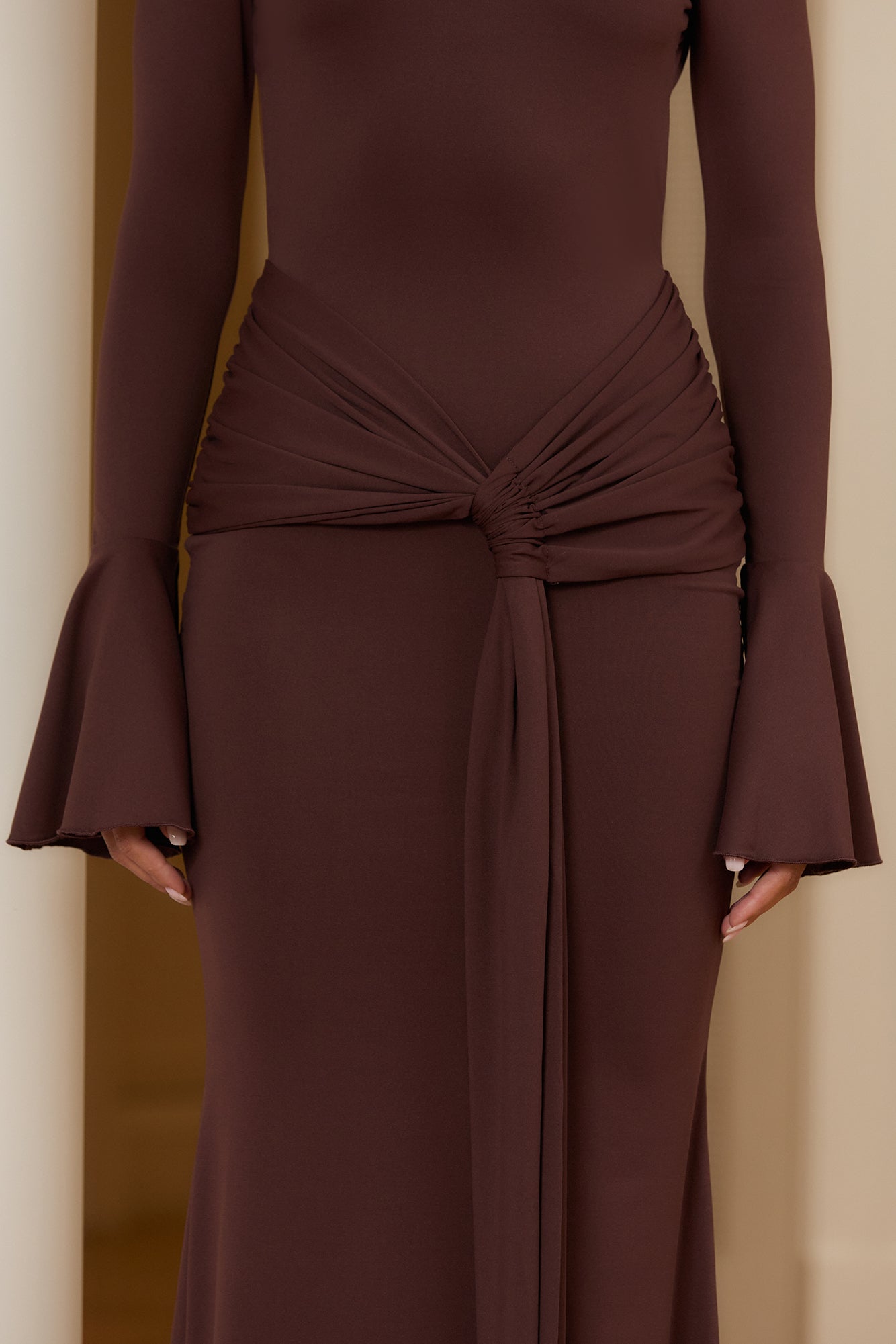 Dusk Elegance Long Sleeve Maxi Dress Brown