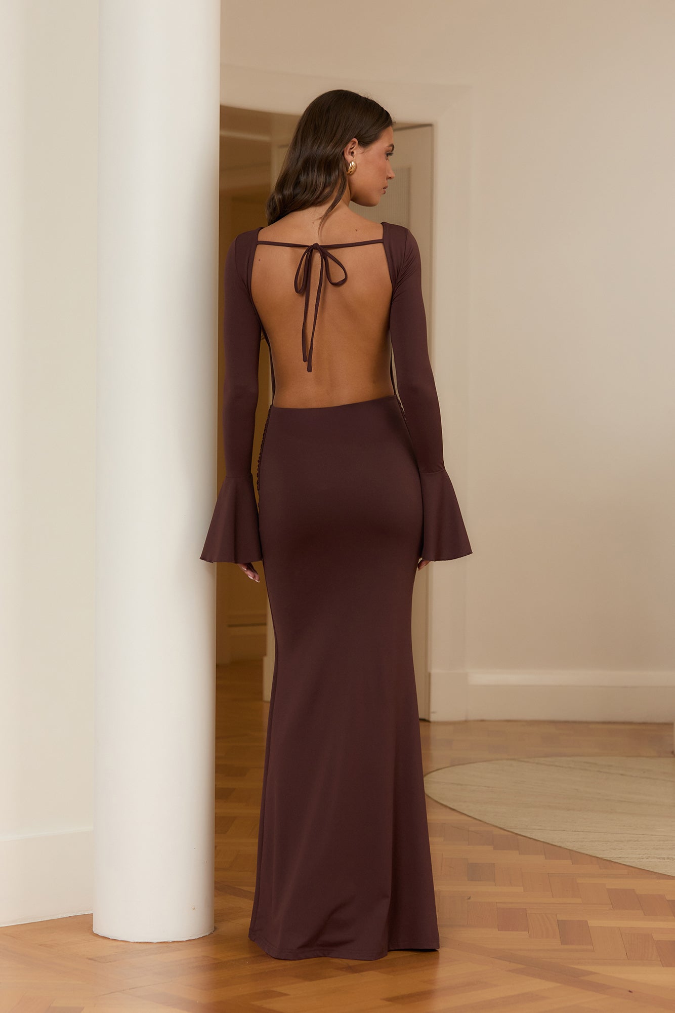 Dusk Elegance Long Sleeve Maxi Dress Brown