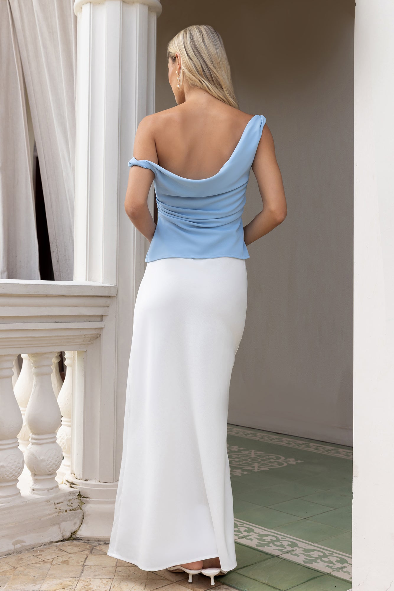 Smart Casual Tailored Off Shoulder Top Blue | Fortunate One Smart Casual Tailored Off Shoulder Top Blue | Fortunate One