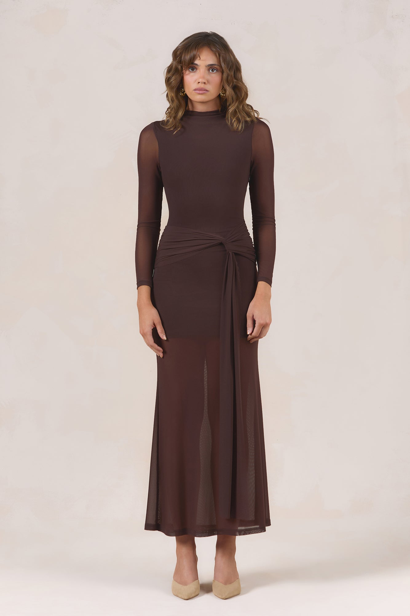 Bordeaux Dreams Long Sleeve Maxi Dress Chocolate