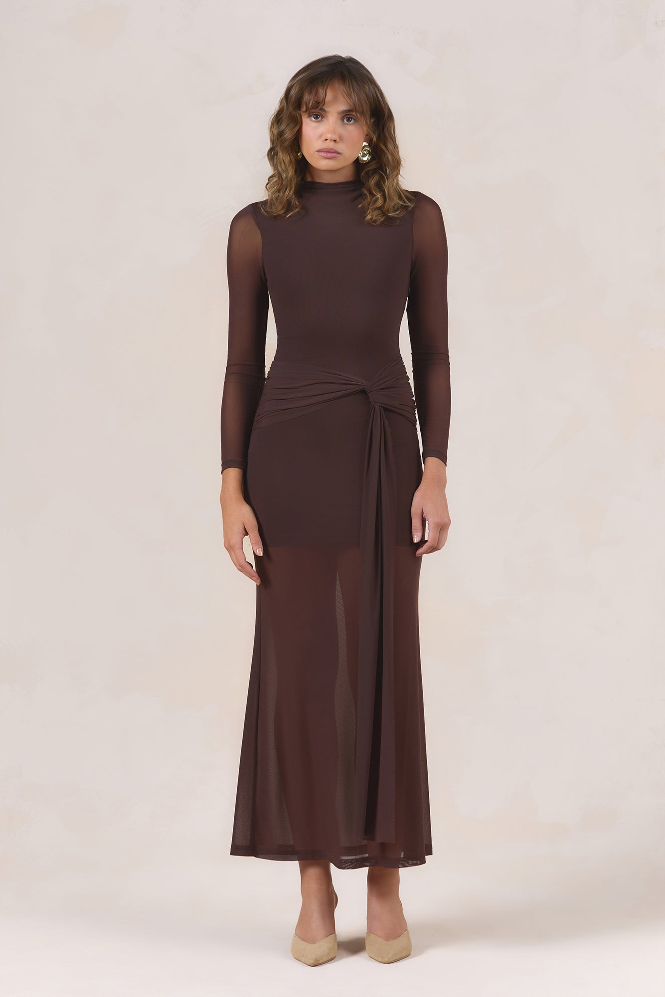 Bordeaux Dreams Long Sleeve Maxi Dress Chocolate