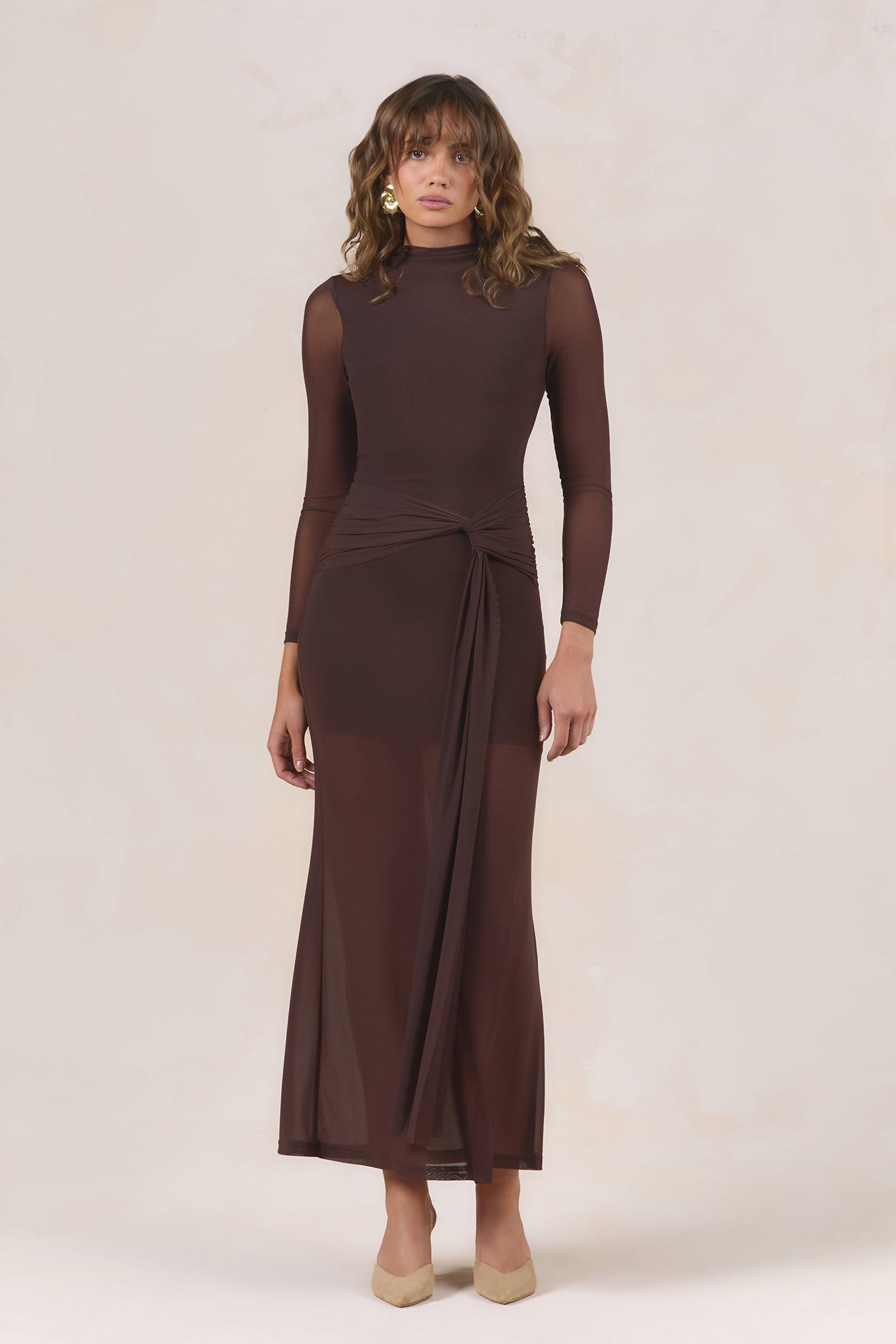 Bordeaux Dreams Long Sleeve Maxi Dress Chocolate