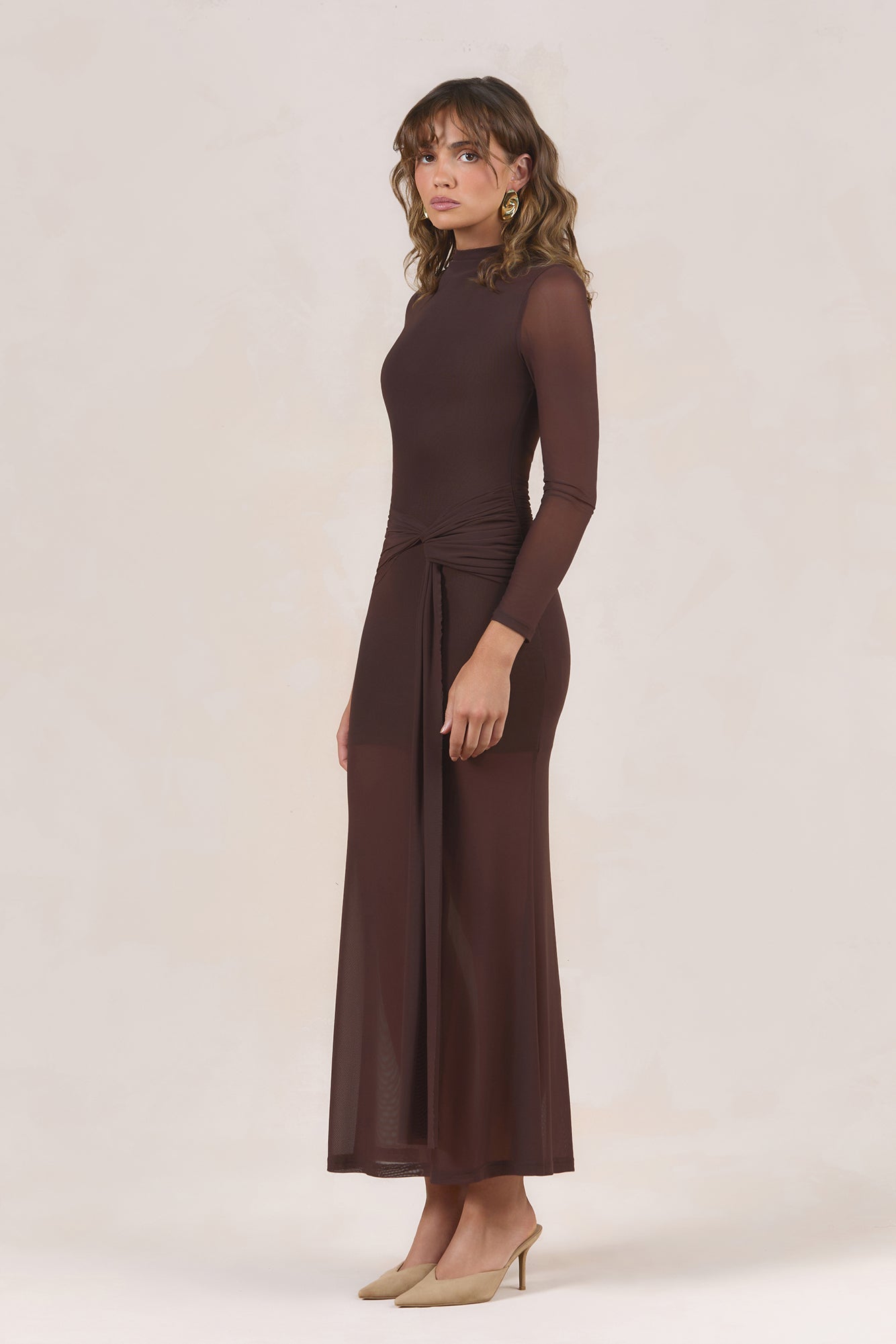 Bordeaux Dreams Long Sleeve Maxi Dress Chocolate