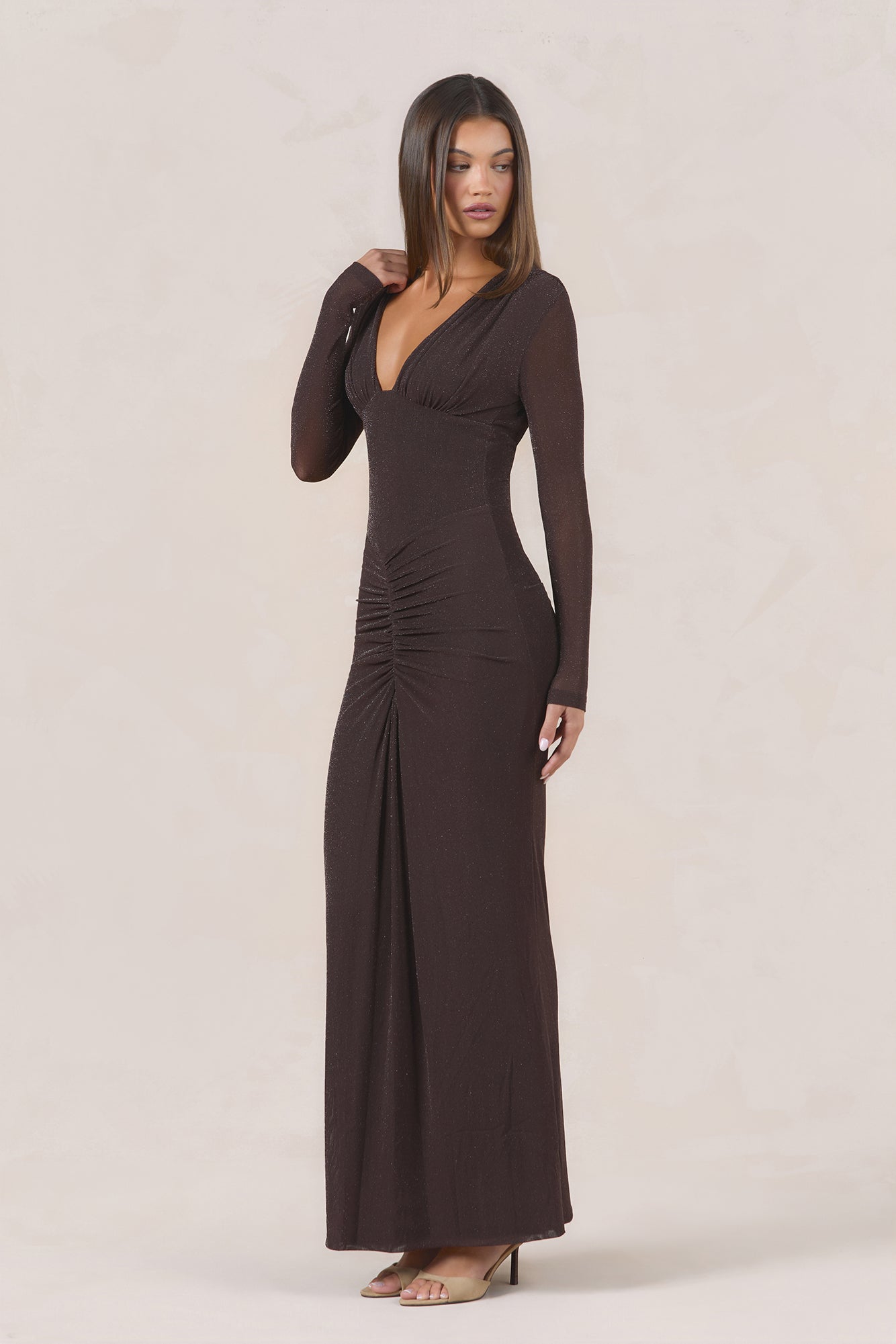 Pretty Effect Long Sleeve Maxi Dress Brown