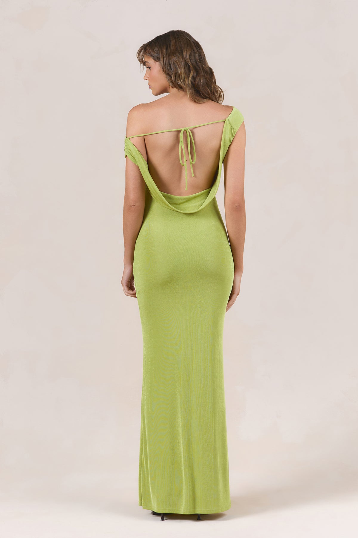 lime green open back dress Light Living Off Shoulder Maxi RedoType:DHV13B|TOPS