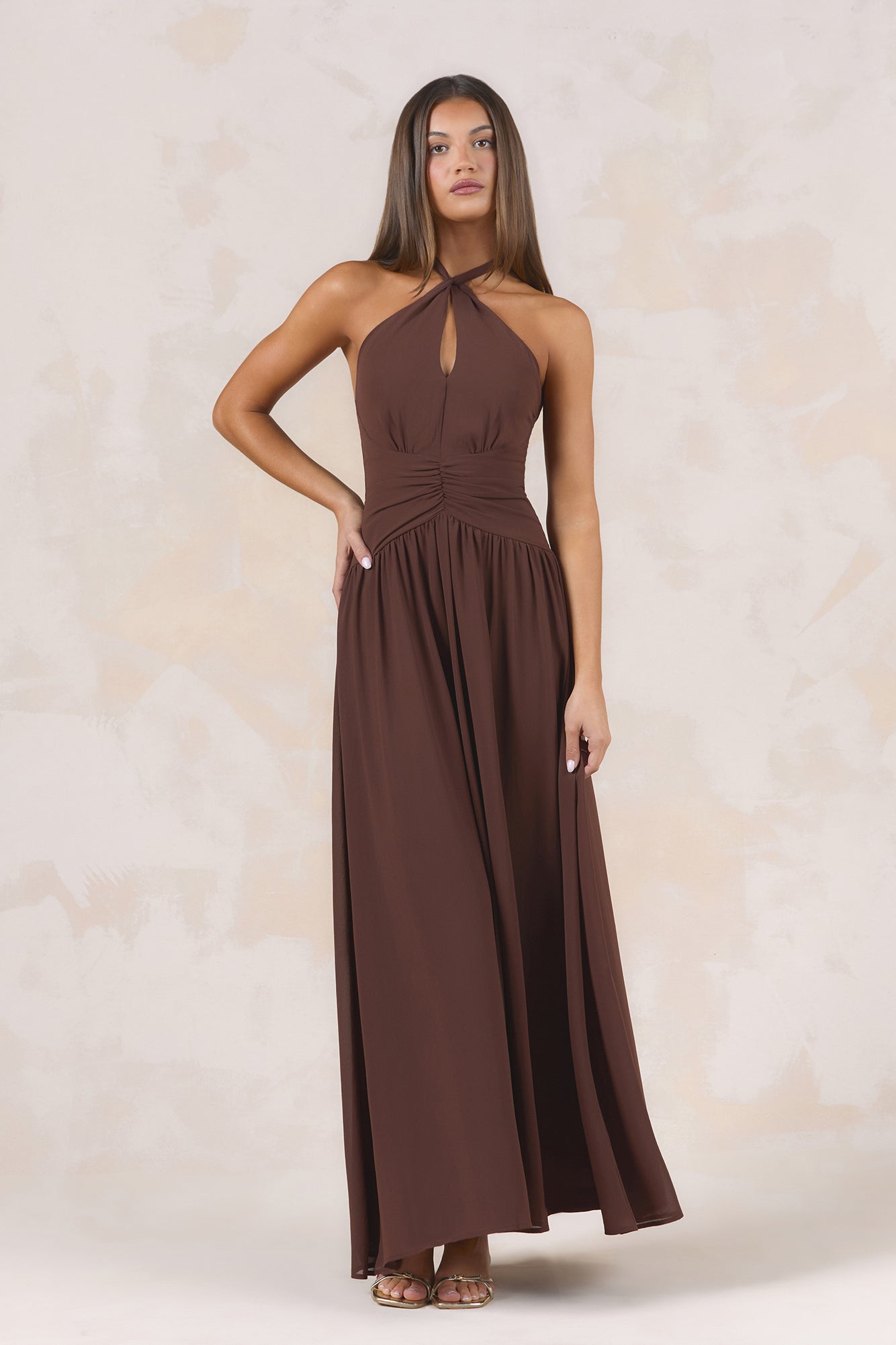 Velvet Earth Halter Maxi Dress Chocolate