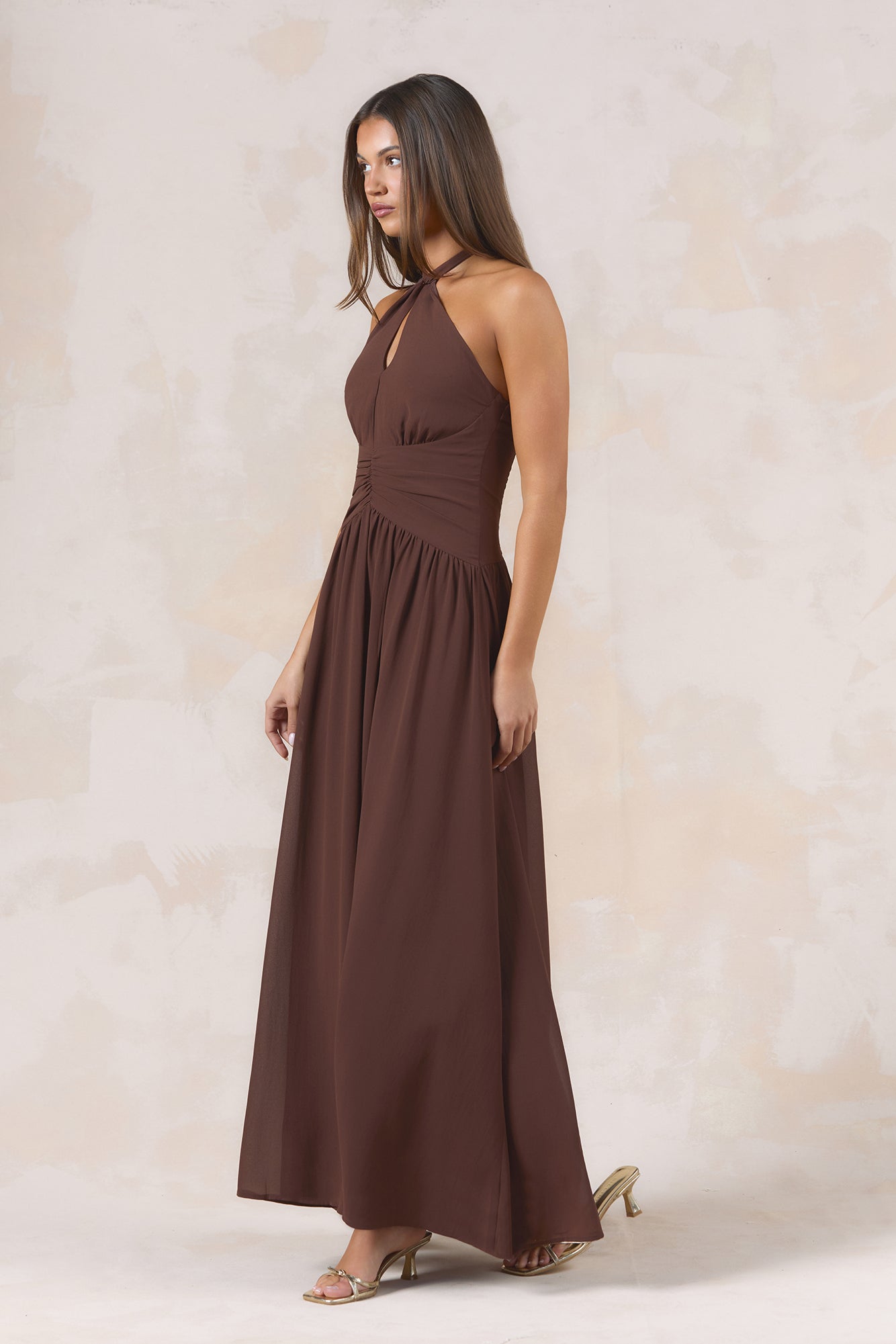 Velvet Earth Halter Maxi Dress Chocolate