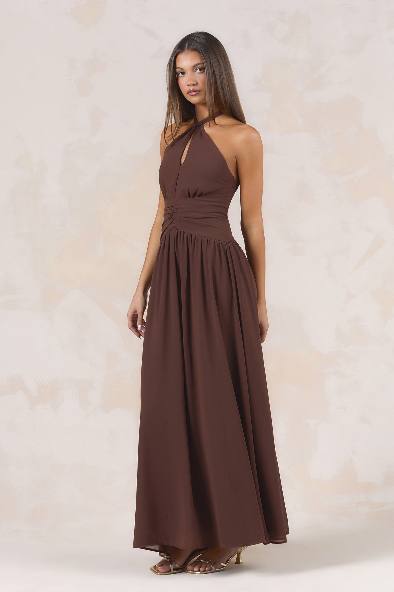 Velvet Earth Halter Maxi Dress Chocolate