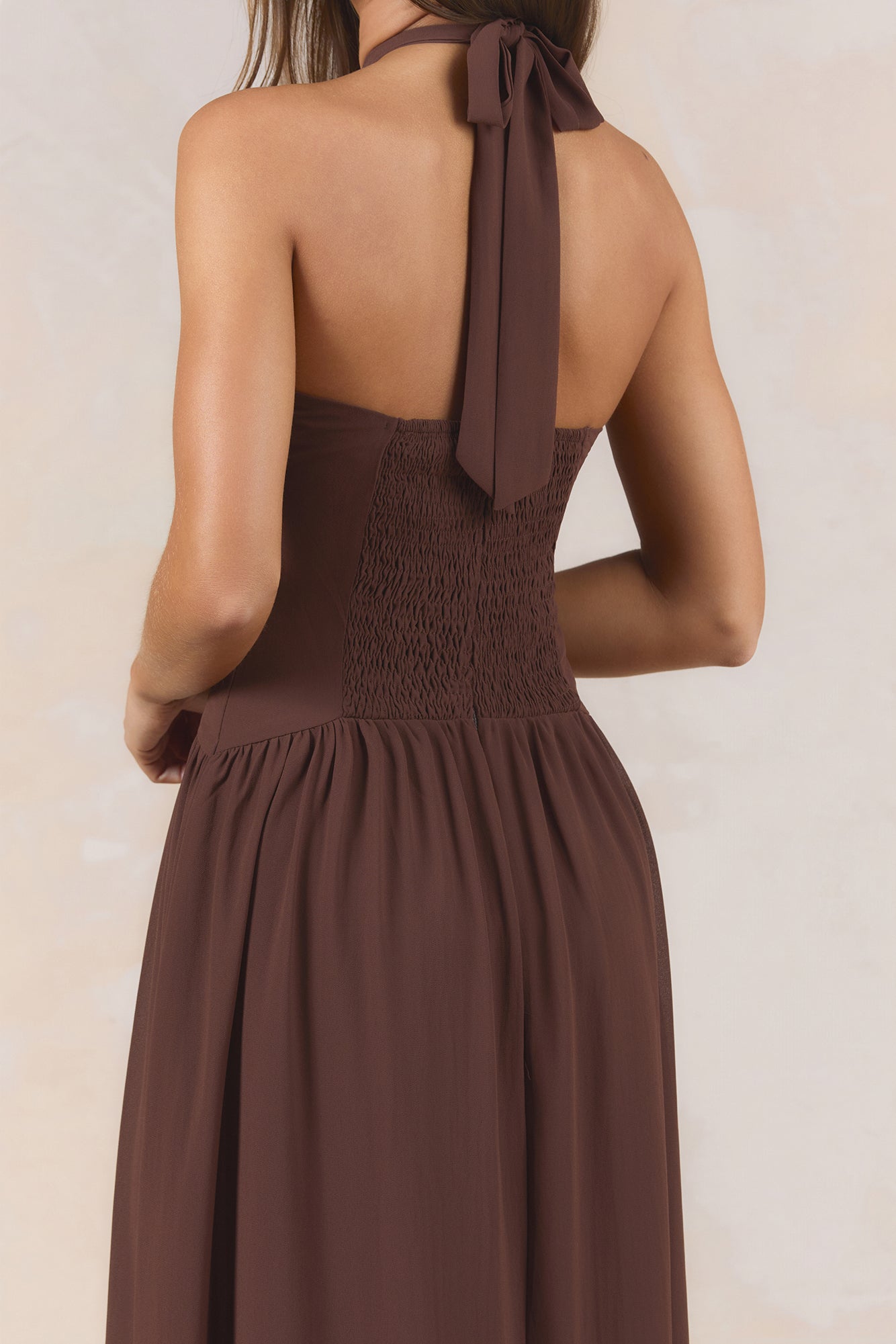 Velvet Earth Halter Maxi Dress Chocolate