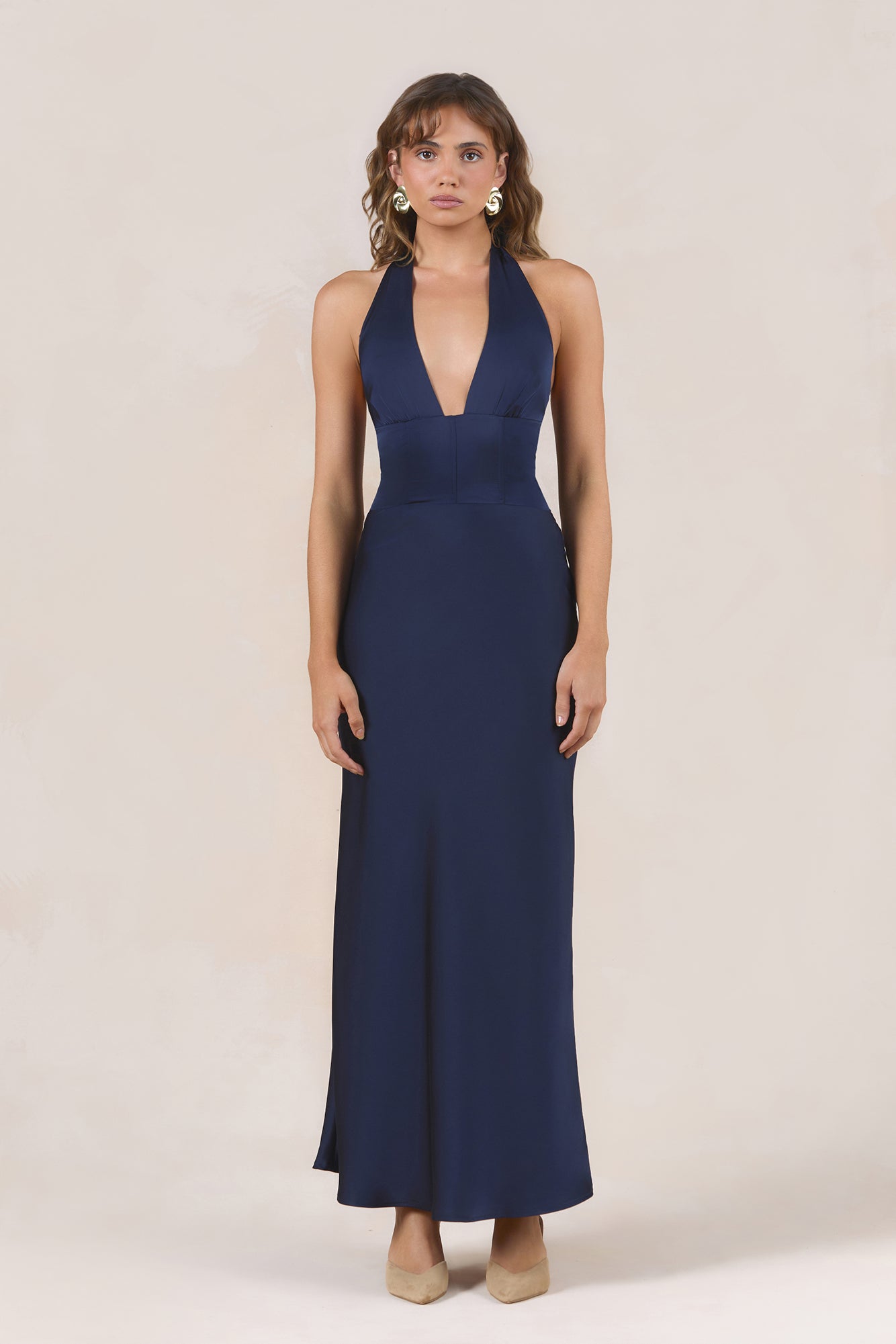 Nocturne Nights Halter Maxi Dress Navy