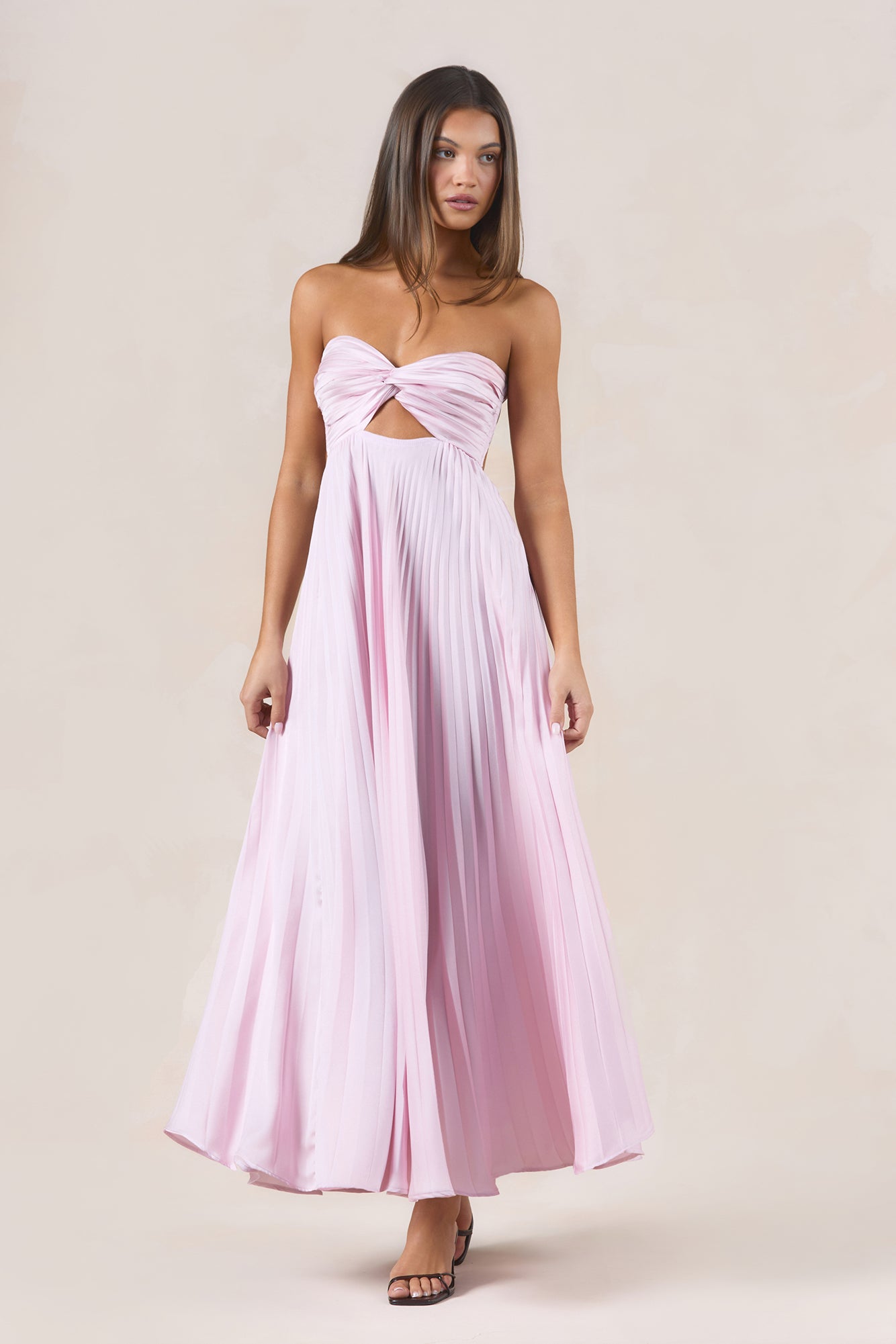 Dusky Rose Plisse Strapless Maxi Dress Blush