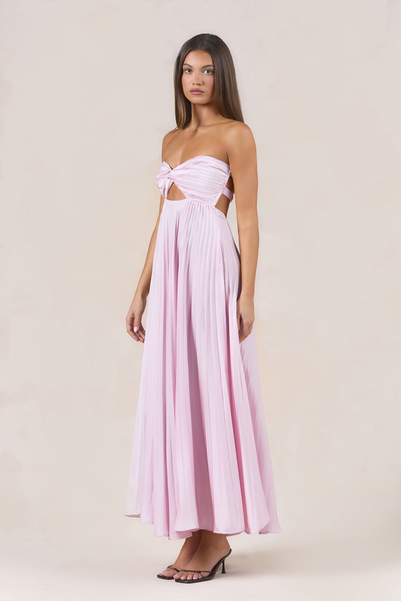 Dusky Rose Plisse Strapless Maxi Dress Blush