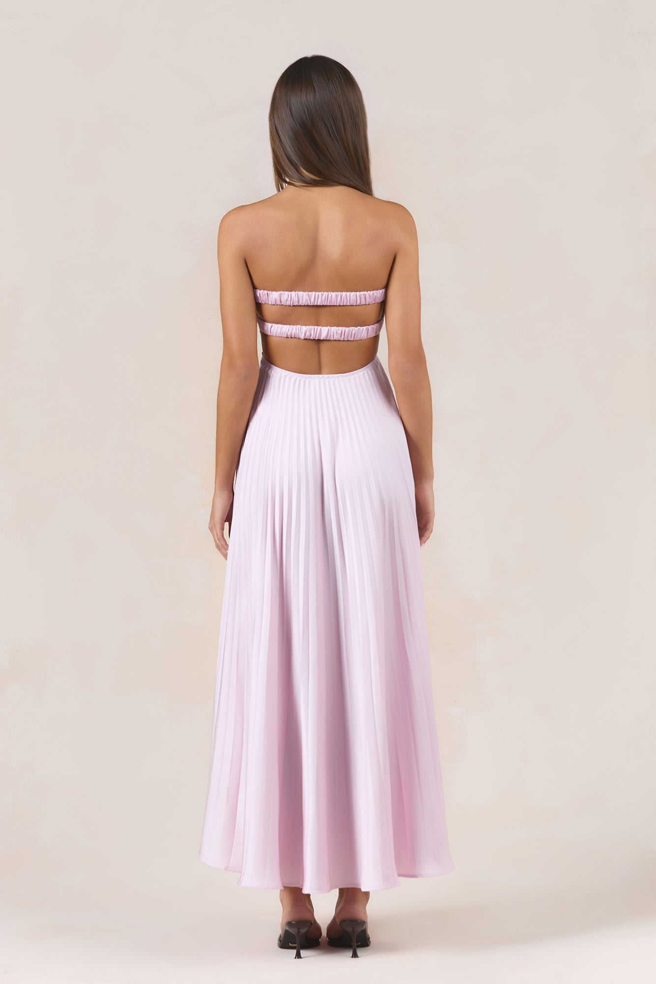 Dusky Rose Plisse Strapless Maxi Dress Blush