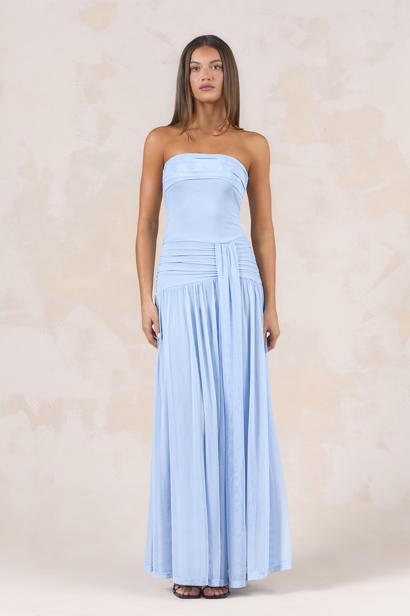 Desert Sands Strapless Mesh Maxi Dress Blue