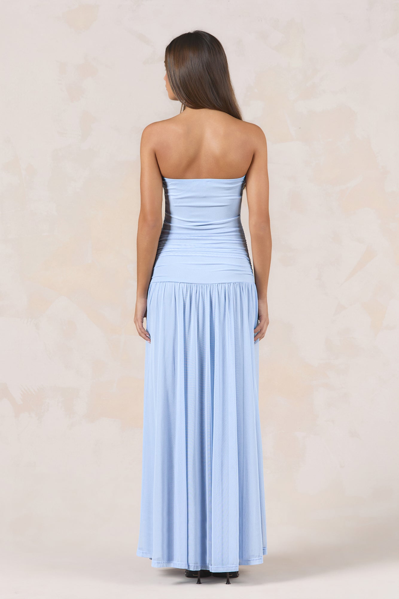 Desert Sands Strapless Mesh Maxi Dress Blue