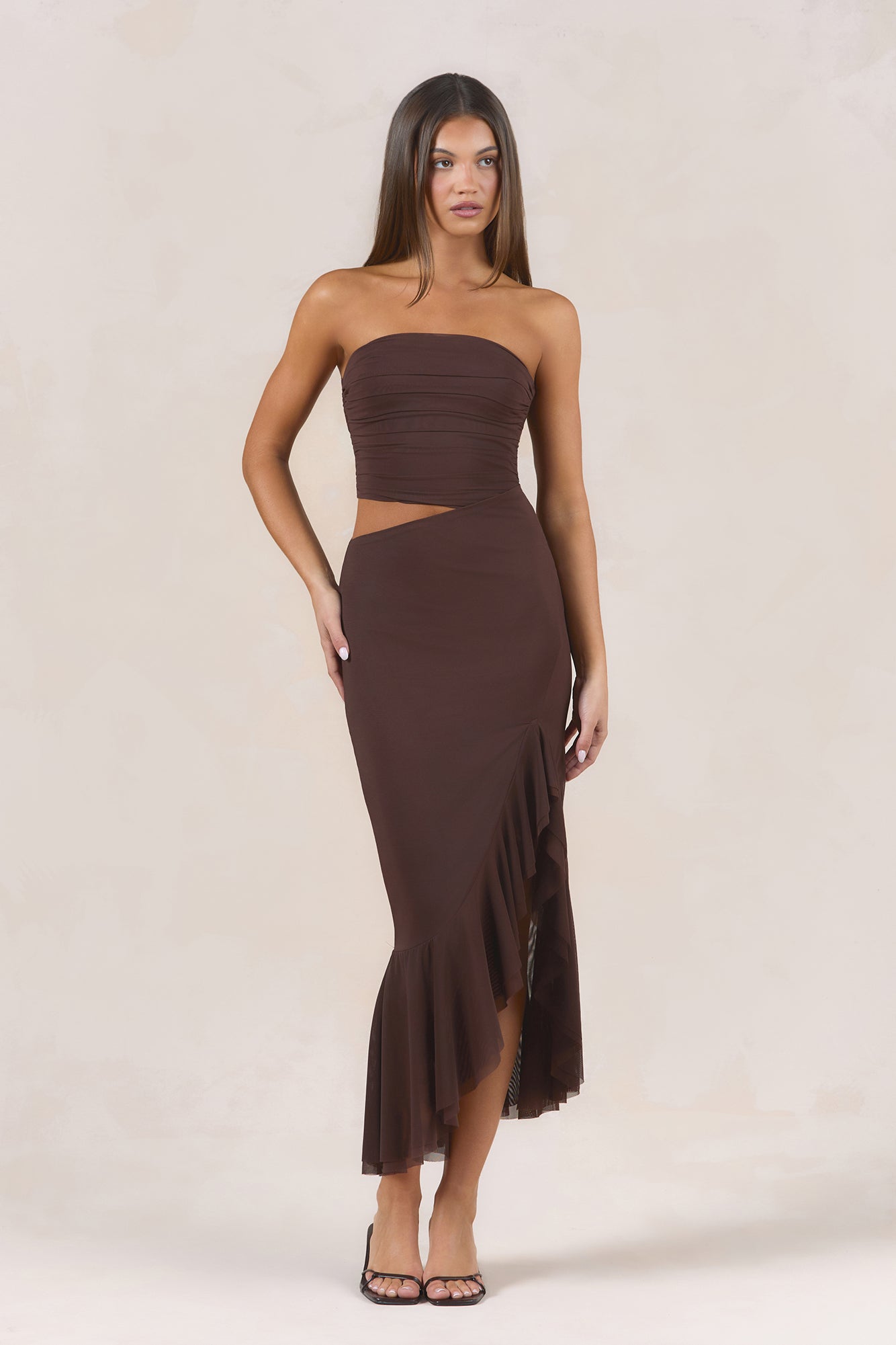 After Dark Strapless Midi Dress Chocolate