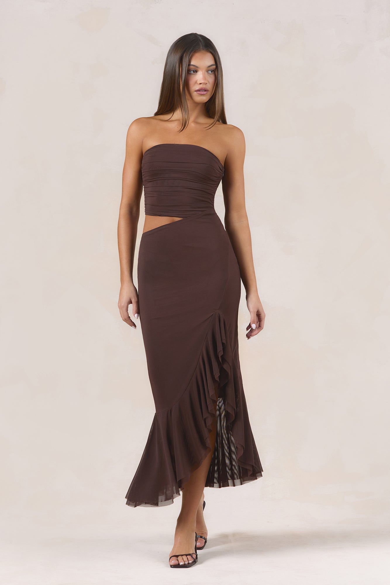 After Dark Strapless Midi Dress Chocolate