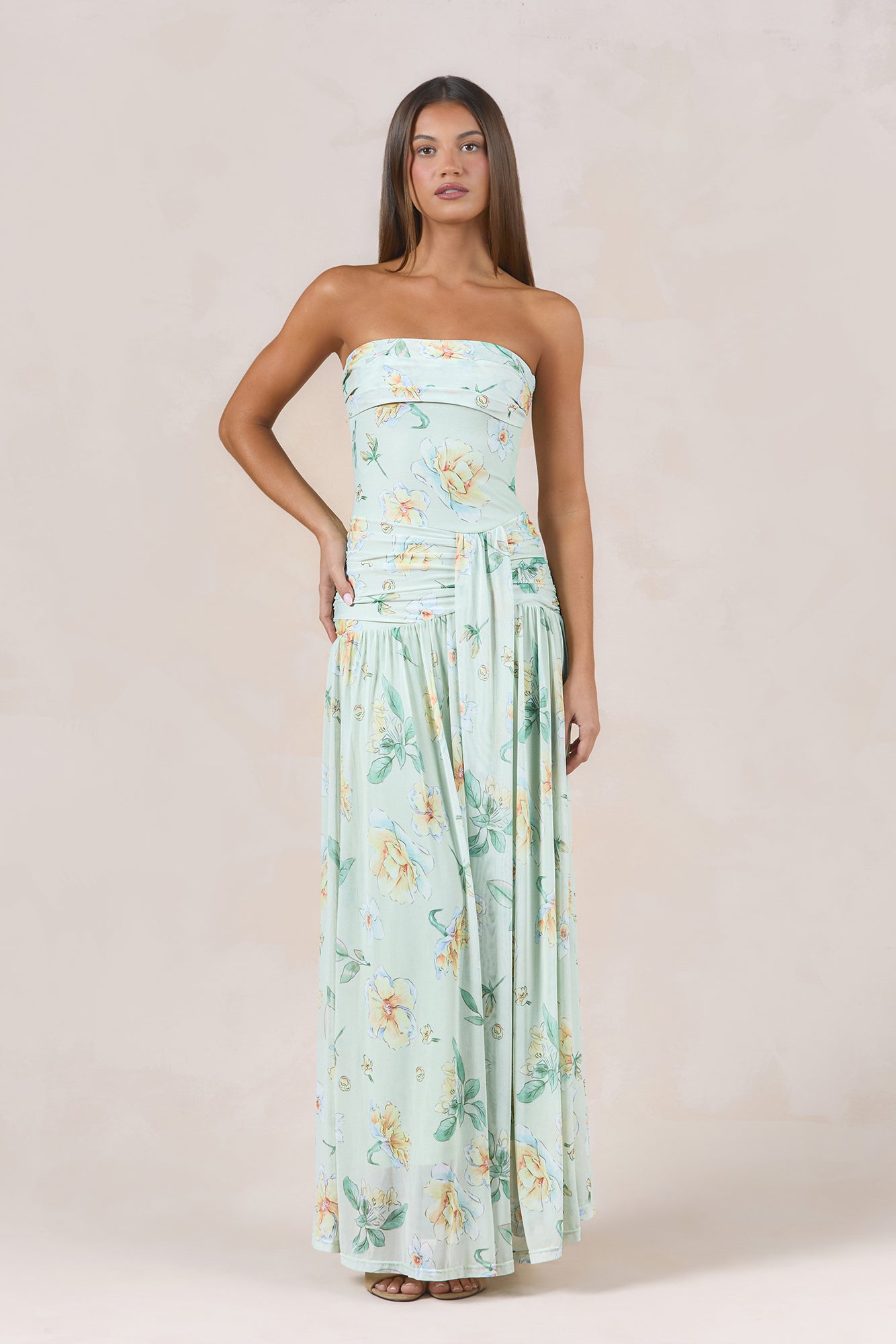 Sunlit Garden Strapless Maxi Dress Yellow