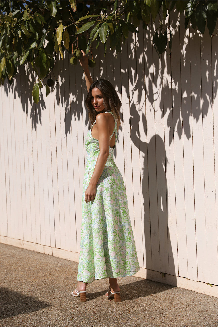 CMEO COLLECTIVE Far Away Midi Dress Green Apple Floral | Fortunate One CMEO COLLECTIVE Far Away Midi Dress Green Apple Floral | Fortunate One