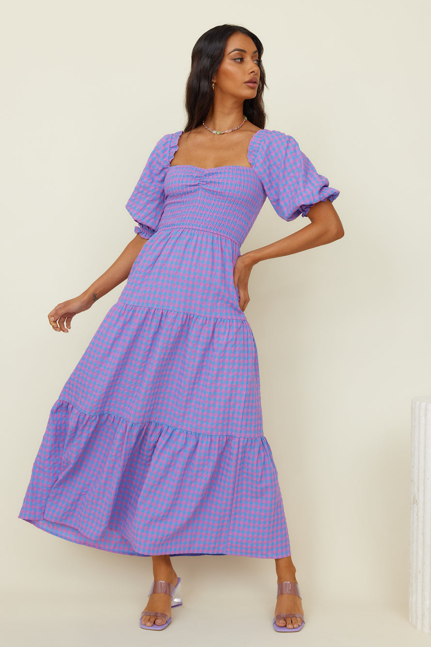 charlie holiday gingham dress Elena Midi Pink Blue GLITTER-TULLE
