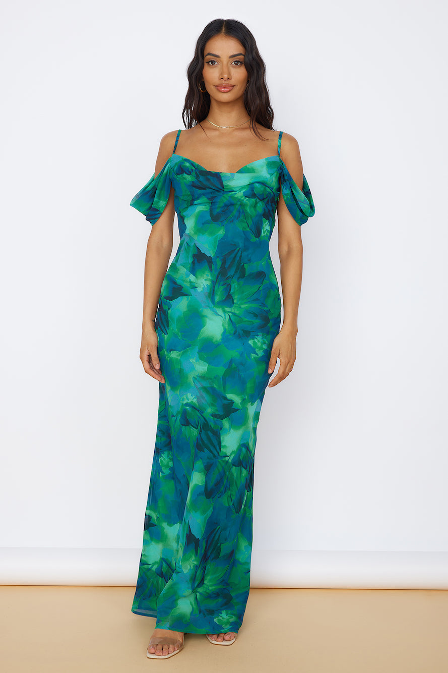 emerald green formal wedding guest dress Deep Green Chiffon Maxi Dress – Elegant V-Neck Empire Gown main image 1
