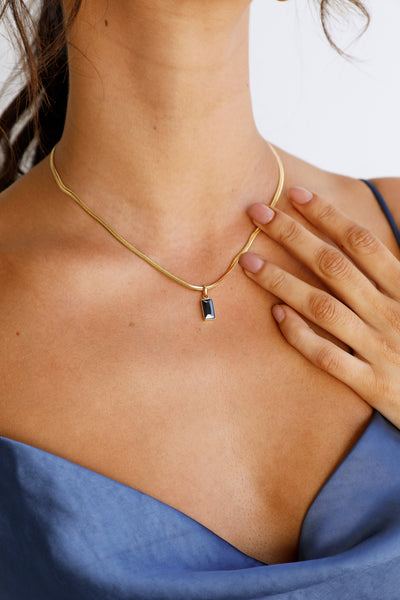 18k Gold Plated Looking Glass Necklace Black